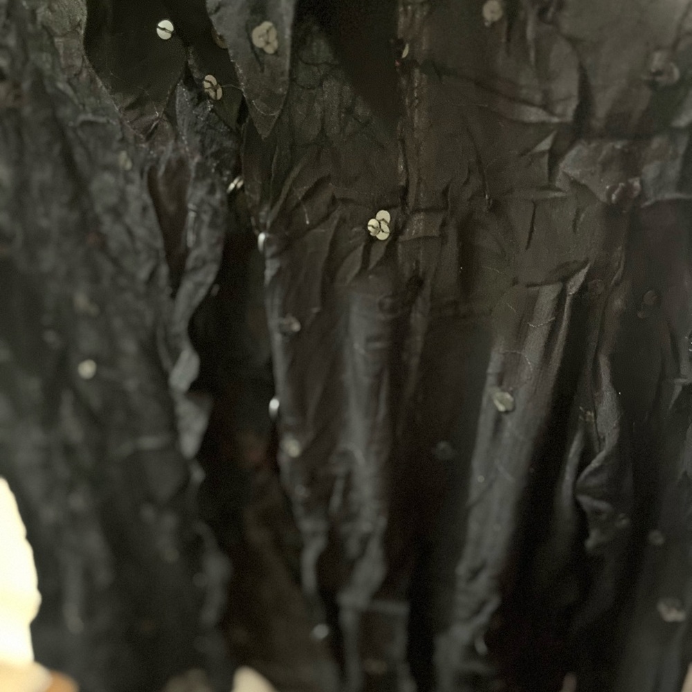 New York & Company Black Blouse with Floral Details